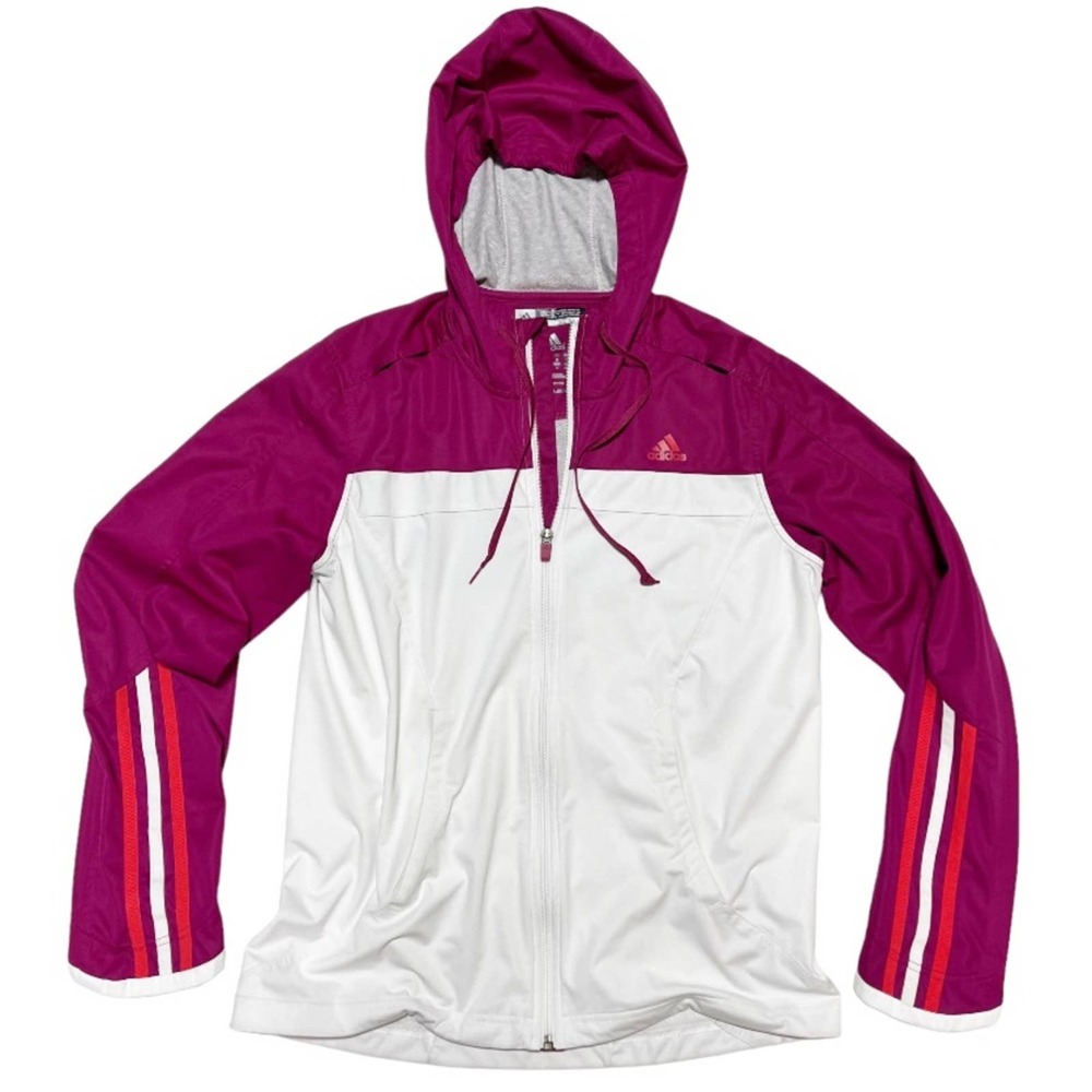 Adidas Marathon 10 Burgundy Pink/White Zip Up Climaproof Running Jacket